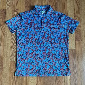 Tailor Byrd Blue and Red Pattern Polo Golf Shirt Short Sleeve Size Small